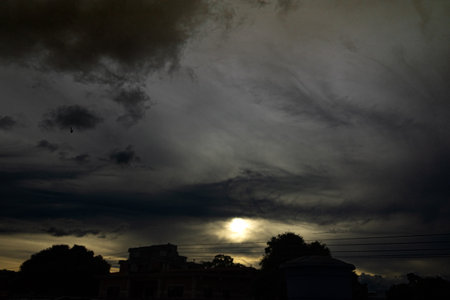 Beautiful cloudy sky at sunset. Beautiful nature background. Dramatic sky.の写真素材
