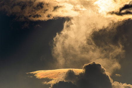 Dramatic cloudscape with sunbeams and rays of light.