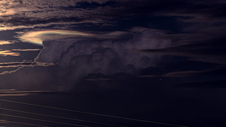 Stormy sky with clouds and sun rays. Panoramic view.の写真素材