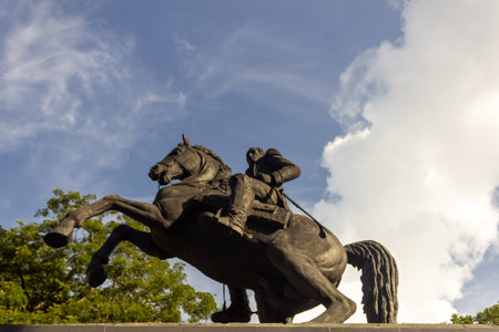 Statue of a man on horseback in the city of Belgrade, Serbiaの写真素材