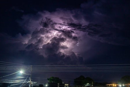 thunder storm in the night sky, natural disaster, lightning strike