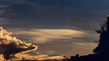 Cloudscape, Colored Clouds at Sunset near the Ocean in a Tropical Climate