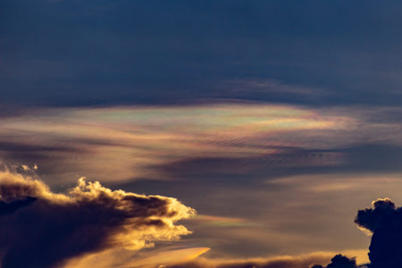 colorful dramatic sky with cloud at sunset, closeup of photo