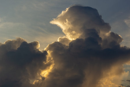 Cloudscape, Colored Clouds at Sunset near the Ocean in a Tropical Climate