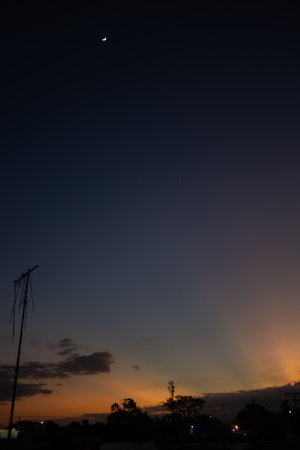 Night sky with stars and moon. Night sky with stars and clouds.の写真素材