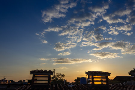 Sunset in the city with clouds in the blue sky, Thailand.の写真素材