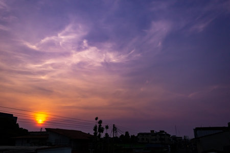 Beautiful sunset in the evening sky. Colorful sky background.の写真素材