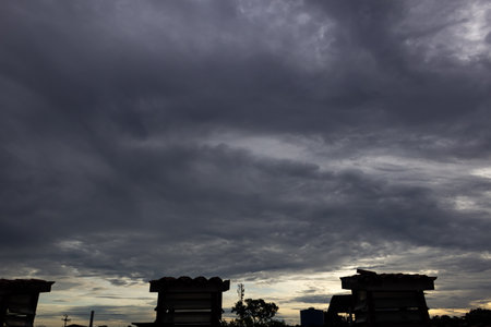 Cloudscape has been developing in gorgeous form. The clouds are still covering the sky.の写真素材