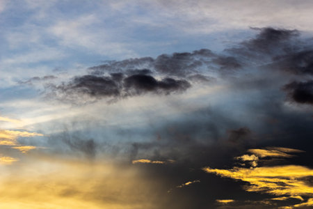 Cloudscape, Colored Clouds at Sunset near the Ocean, Background