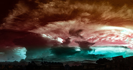 Colorful dramatic sky with cloud at sunset.の写真素材