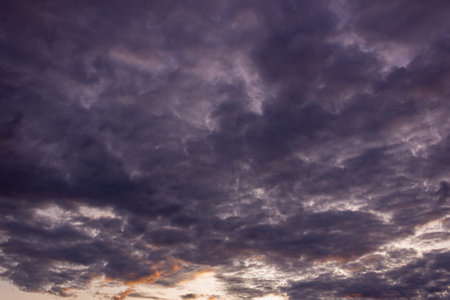 Cloudscape, Colored Clouds at Sunset near the Ocean, Background
