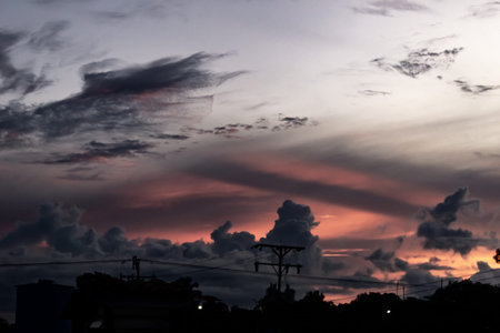 Beautiful sunset with clouds in the sky. Colorful sky.
