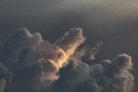 Cloudscape, Colored Clouds at Sunset near the Ocean, Backgroundの写真素材