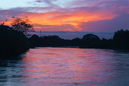 Sunset at the Mekong River in Laos. The Mekong River is one of the most important rivers in Laos.