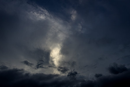 Dramatic sky with stormy clouds before rain. Nature background.