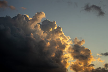 Cloudscape, Colored Clouds at Sunset near the Ocean on a Cloudy Day