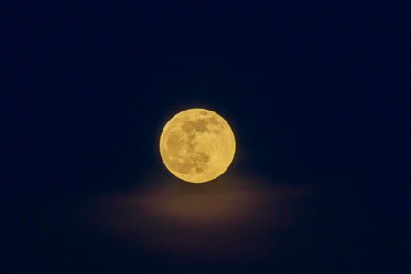 Full moon in the night sky, closeup of photo with soft focusの写真素材