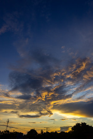 Beautiful sky at sunset with clouds in the evening. Natural background.の写真素材