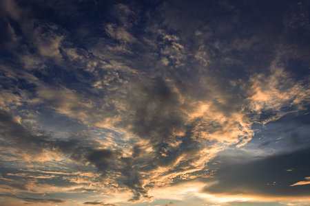 Cloudscape, Colored Clouds at Sunset near the Ocean, Background