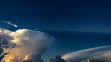 Blue sky background with tiny clouds. Panoramic image of blue sky.