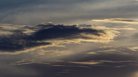 Cloudscape, Colored Clouds at Sunset near the Ocean as a Background