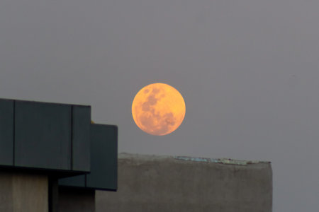 Full moon in the sky over the city.
