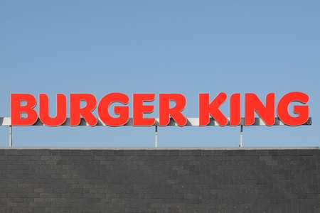 Wasserbillig, Luxembourg - April 20, 2015: Logo of the fast food chain Burger King. Burger King is a global chain of hamburger fast food restaurantsのeditorial素材