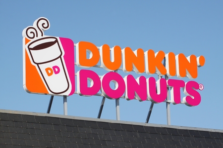 Wasserbillig, Luxembourg - April 20, 2015: Dunkin' Donuts sign. Dunkin' Donuts is an American global doughnut company and coffeehouse chainのeditorial素材