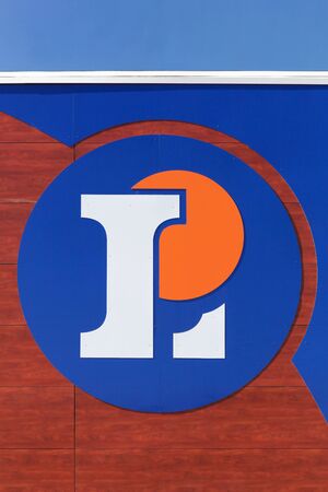 St Georges de Reneins, France - June 3, 2015: Leclerc logo on a facade Leclerc is a french hypermarket chain Leclerc currently has more than 500 locations in France and more than 110 stores in Europeのeditorial素材