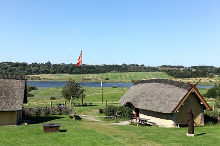 Viking houses in Hobro, Denmarkのeditorial素材