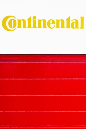 Skanderborg, Denmark - September 6, 2015: Continental sign on a wall. Continental based in Hanover, is a leading german automotive manufacturing company specialising in tires and brake systems.のeditorial素材