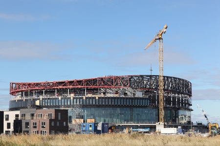 Copenhagen, Denmark - October 11, 2015: Construction of the Royal arena in Copenhagen, an upcoming multi-use indoor arena with a capacity of 12 500のeditorial素材