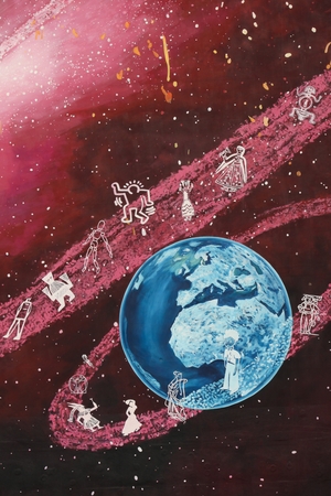 Vaulx en Velin, France - March 13, 2014: Street art of Petit Prince from Saint-Exupery painted on a wall of a building in Vaulx en Velin, a suburb of Lyon, Franceのeditorial素材