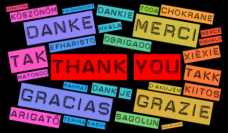 Thank You illustration word cloud in different languagesの写真素材