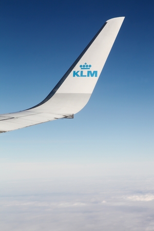 Netherlands - February 1, 2016: KLM is the flag carrier airline of the Netherlands. KLM is headquartered in Amstelveen, with its hub at nearby Amsterdam Airport Schiphol. It is part of the Air France-KLM groupのeditorial素材