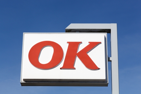 Agri, Denmark - May 5, 2016: OK gas station logo on a pole. OK is the biggest selling petrol brand in Denmarkのeditorial素材