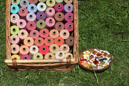 Colorful spools of thread for sewing
