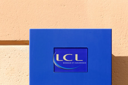 Belleville, France - July 17, 2016: Credit Lyonnais logo on a wall. Credit Lyonnais is a historic French bank and one of the biggest in France.のeditorial素材