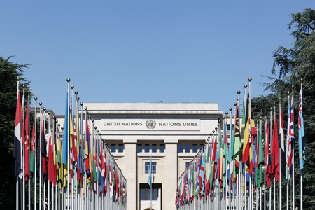 Geneva, Switzerland - August 14, 2016: Palace of United Nations in Geneva, Switzerland. It has served as the home of the United Nations Office at Geneva since 1946のeditorial素材