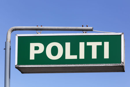 Danish police sign on a poleの写真素材