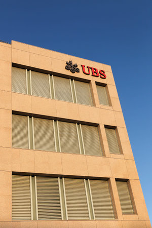 Geneva, Switzerland - August 14, 2016: UBS office building. UBS is a Swiss global financial services...