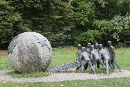 Lyon, France - October 20, 2016: Sculpture and symbol from G7 meeting in 1996 in Lyon, Franceのeditorial素材