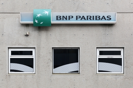 Vaux en Velin, France - February 26, 2016: BNP Paribas bank building. BNP Paribas is a French multinational bank and financial services company with global headquarters in Parisのeditorial素材