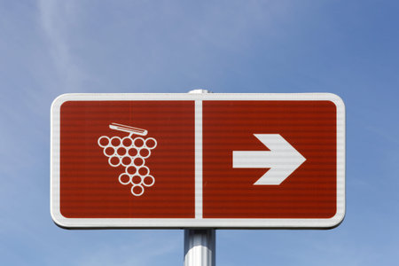 Road of wine sign in Franceの写真素材