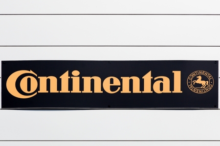 Macon, France - June 20, 2017: Continental sign on a wall. Continental based in Hanover, is a leading german automotive manufacturing company specialising in tires and brake systemsのeditorial素材