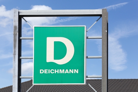 Blankenheim, Germany - July 22, 2017: Deichmann logo on a panel. Deichmann is a major German shoe and sportswear retail chainのeditorial素材
