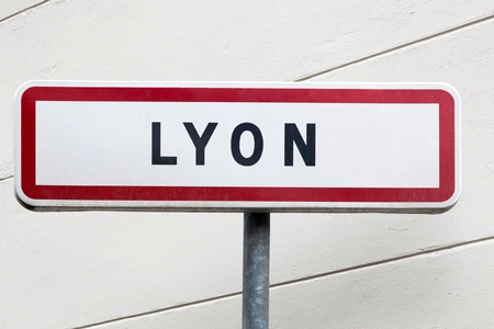 Lyon city road sign in Franceの写真素材