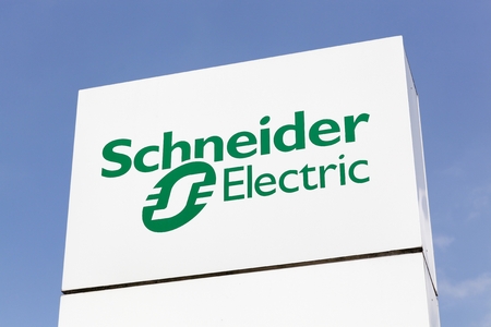 Grenoble, France - June 24, 2017: Schneider Electric logo on a panel. Schneider Electric is a European multinational corporation, leader in automation and electricity managementのeditorial素材