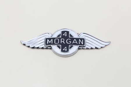 Dax, France - June 4, 2017: Morgan 4 logo on a car. The Morgan Plus 4 is an automobile produced by the Morgan motor company from 1950 to 1969のeditorial素材