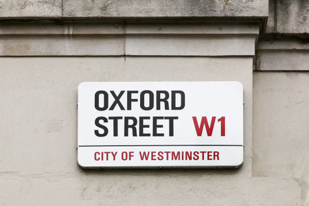 Oxford street sign on a wall in London, United Kingdomのeditorial素材